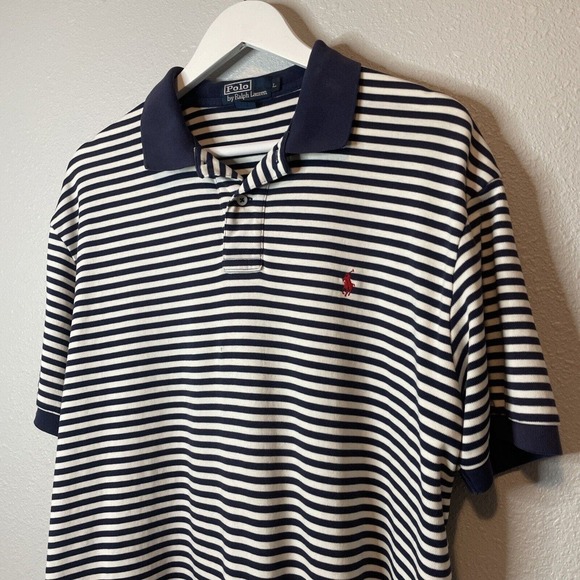 Polo Ralph Lauren Other - Ralph Lauren Polo Shirt Mens Size Large Navy Blue Striped Boat Red Pony Nautical